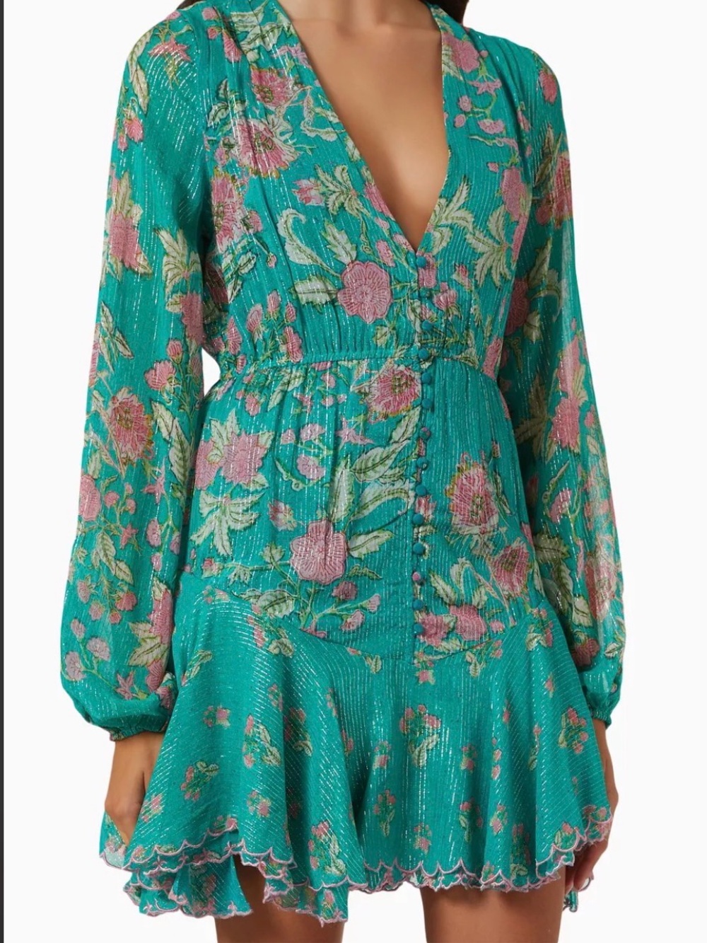 Hermant & Nandita Turquoise, Pink & Gold Mini Dress